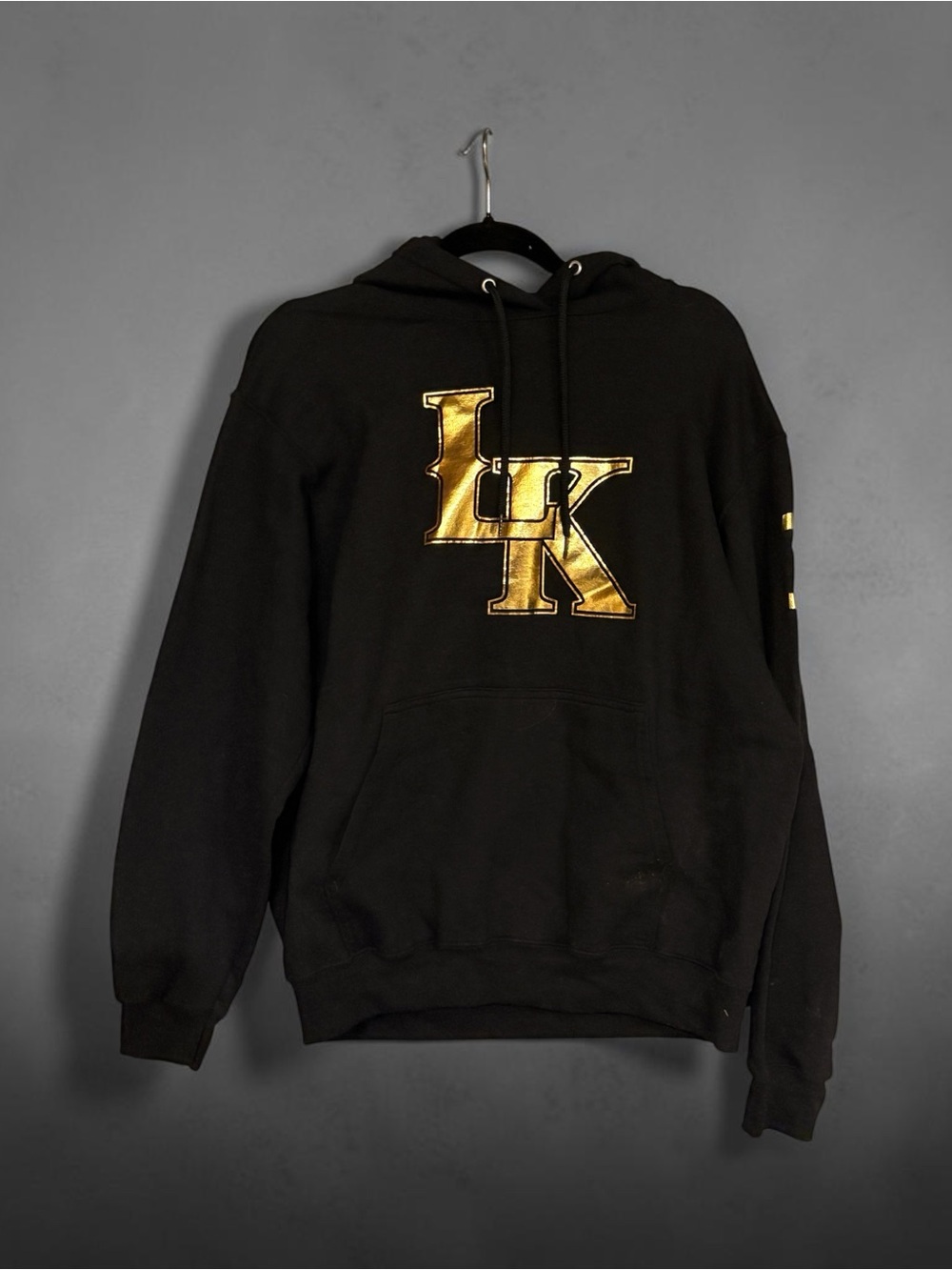 Port and Company Black Hoodie with Metallic Gold LK Chest Logo